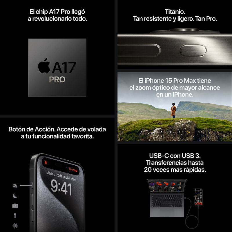 iPhone 15 Pro Max 256GB Black Titanium Apple + Plan Libre Pro
